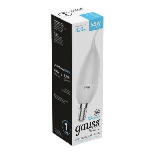 Gauss Basic  5,5W 420lm 4100K E14 LED 1/10/50 1034126 лампа Gauss Basic  5,5W 420lm 4100K E14 LED 1/10/50 1034126 лампа