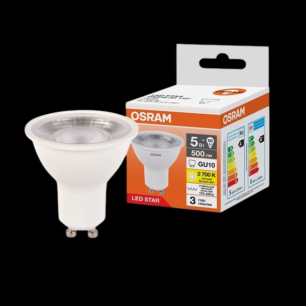 Лампа светодиодная 5W/2700K (=50W) 110° GU10 500Lm LED Star 3Y
